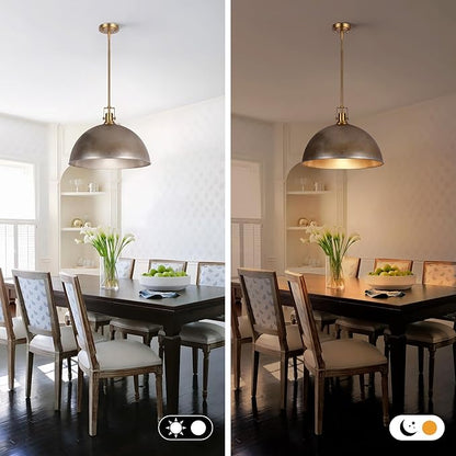 LamQee 18 Inch Antique Silver Large Pendant Light Kitchen Island, Farmhouse Modern Dome Pendant Light Fixtures Ceiling Hanging Lighting Chandelier for Dining Room Over Table, Bar, Hallway, Entryway