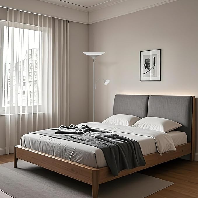 SIBRILLE Sliver Gray Torchiere Floor Lamp with Reading Light, 4 Color Temperatures, Dimmable & Individual Light Control Standing Lamp, 34W Bright Tall Lamp with Remote for Living Room Bedroom Office