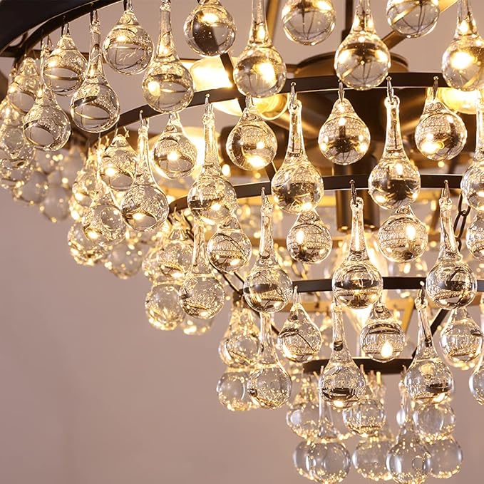 Wellmet Modern Crystal Chandeliers, 6 Lights Black Chandeliers for Dining Room, Farmhouse Ceiling Light Fixture for Foyer, Bedroom, Living Room, Entryway, Kitchen Island, 20”Dia
