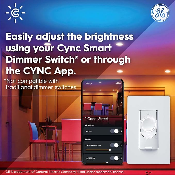 GE Cync Reveal HD+ Smart LED Wafer Downlight, Color Changing LED Light, Works with Alexa and Google Home, Matter Compatible, No Recessed Lighting Housing Required, Ceiling Lights, 6 Inch (3 Pack)