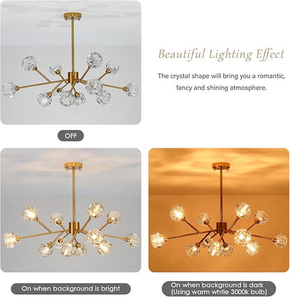 Weesalife Sputnik Chandeliers Modern Crystal Pendant Lighting Gold Chandelier 12 Lights Mid Century Ceiling Light Fixtures for Dining Room Kitchen Island Living Room Bedroom Bar