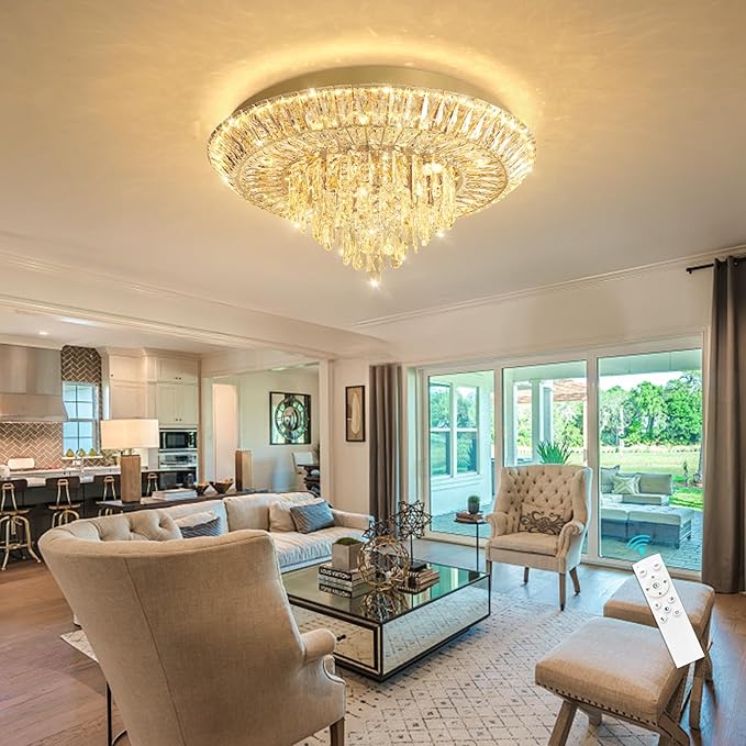 Modern LED Chandelier Crystal Ceiling Light Fixture Raindrop Chandeliers Dimmable Lighting for Living Room Dining Room Entryway Bedroom Gold