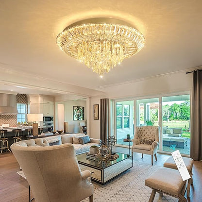 Modern LED Chandelier Crystal Ceiling Light Fixture Raindrop Chandeliers Dimmable Lighting for Living Room Dining Room Entryway Bedroom Gold