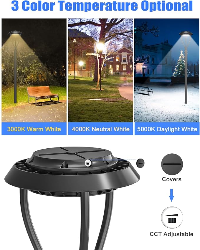KUKUPPO 10Pack 100W LED Post Top Light ETL Listed 14000Lm Adjustable CCT 3000K/4000K/5000K, Adjustable Wattage 100W/80W/60W Outdoor Pole Light Fixture with Photocell IP65 Waterproof AC100-277V