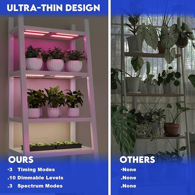 Under Cabinet Grow Light, Under Shelf Grow Lights for Indoor Plants Full Spectrum, with Auto Timer 3/9/12H, Adjustable Lighting Color, Ultra-Thin Grow Light Panel for Seed Starting, Plants, 4Pack