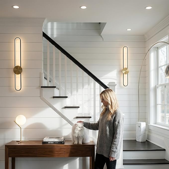 Modern Wall Sconce Dimmable 3000K/4000K/6000K LED Wall Light Fixture, Hardwired Wall Lamp for Living Room, Dining Room, Bedroom, Hallway, Lobby, Entryway (Brushed Black, 35.4inch/H90cm)