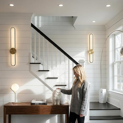 Modern Wall Sconce Dimmable 3000K/4000K/6000K LED Wall Light Fixture, Hardwired Wall Lamp for Living Room, Dining Room, Bedroom, Hallway, Lobby, Entryway (Brushed Black, 35.4inch/H90cm)