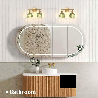 Shenmoyl Bathroom Light Fixtures, 2-Light Brass Vanity wall Light Over Mirror with Green Tulip Glass Shade for Bedroom Living Room (Bulb Not Included)