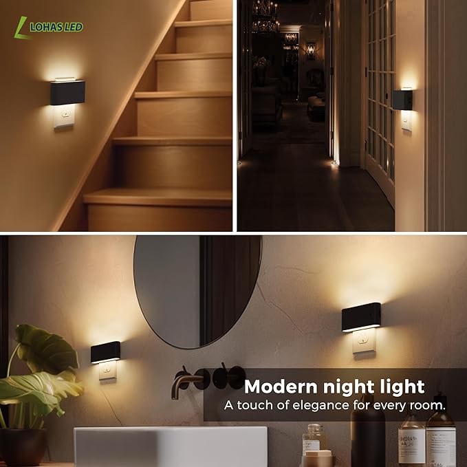 L LOHAS LED Night Light, [4 Pack] Dimmable Modern LED Night Lights Plug into Wall,Dusk to Dawn Sensor Night Lights for Kid, 0-100LM 3000K Soft White Nightlight for Hallway Bedroom Stairway