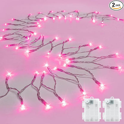 cshare String Lights Outdoor Waterproof 9.8ft 30 LED, Pink Fairy Lights Battery Operated with Timer Clear Wire for Indoor & Outdoor Christmas Valentine's Day Decorations Garland Party2 Packs