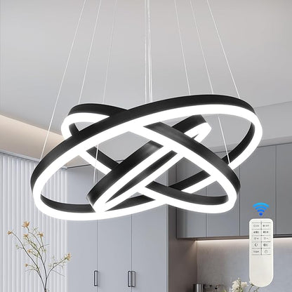 Modern Led Chandelier 3 Rings Black Pendant Lights Dimmable Chandeliers Color Temperature Height Adjustable Black Chandelier Led Pendant Light for Living Room Dining Room Bedroom Entryway