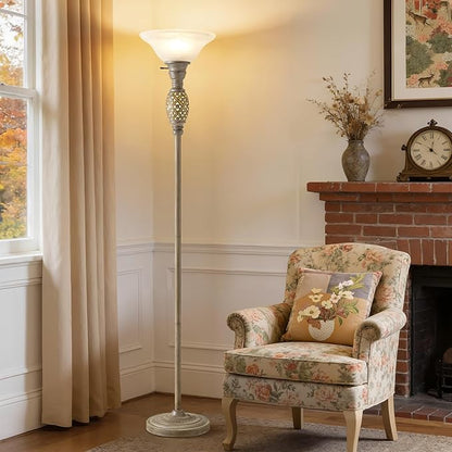 70" Torchiere Floor Lamps with NightLight - Victorian Style Vintage Floor Lamp for Living Room, Bedroom, Office - Retro Floor Lamps with Rotary Switch & Etched Glass Shade, Home Decor, Bulb Included