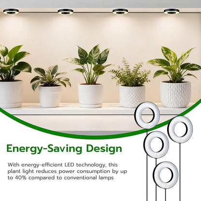 Mcbazel Ceiling Grow Lights for Indoor Plants, with 3/9/12H Auto Timer Switch, 3 Colors,10 Dimming, Quad Head, Corded, Mini Growing Lamp for Pot Plants, Succulents, Shelves