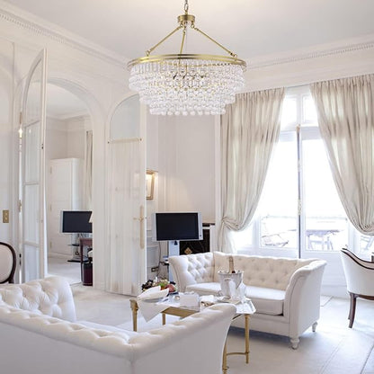 TOCHIC Modern Crystal Chandelier for Dining Room, 24 inch Gold Chandeliers Light Fixtures High Ceiling Crystal Pendant Lighting for Bedroom, Kitchen Island Light, Living Room Chandelier, 3 Tiers