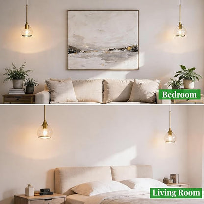 Kitchen Island Linear Pendant Light, 1-Pack 1-Light Gold Pendant Light, Brushed Gold Glass Globe Hanging Light Fixture for Dining Room, Over Table, Bar