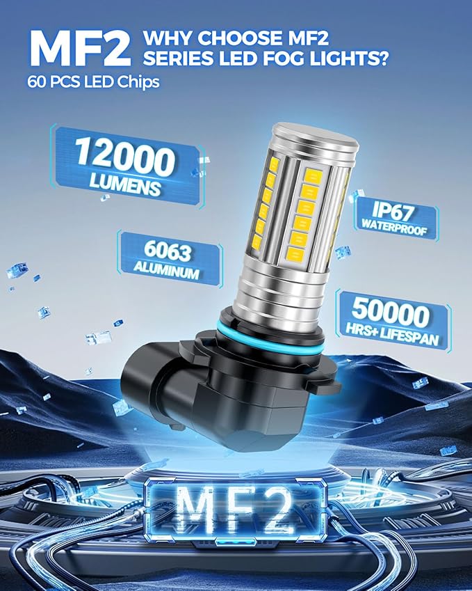 Marsauto 9145 H10 LED Fog Lights Bulbs Yellow, 12,000LM 9140 9145 LED Fog Light Bulbs, 360° Illumination 600% Bright 3000K Amber, Upgraded 60 Pcs Chips 9145 H10 Yellow Fog Lights, Accessory Light Kits