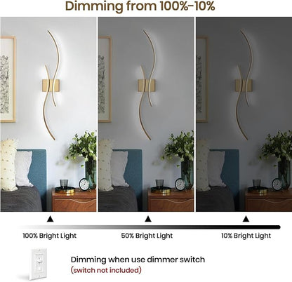 CANEOE Modern Wall Sconce Set of, 5CCT Dimmable Indoor Led Wall Sconce Lighting Set of 2, 31.5 Inch Wall Light Fixtures, Gold Led Wall Lamps for Living Room Bedroom Bathroom Hallway