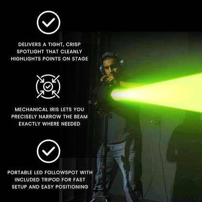 CHAUVET DJ – Followspot 200ST Portable LED Follow Spot Light | 200W Cool White Tight Beam W/Crisp Edge | Mechanical Iris + Built-in CTO Filter | Backlit Silicone Buttons | DMX Control for Stages
