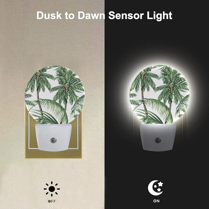EKOBLA Palm Tree Plug-in Night Light, Tropical Green Plant LED Nightlight with Dusk to Dawn Sensor for Bedroom & Living Room