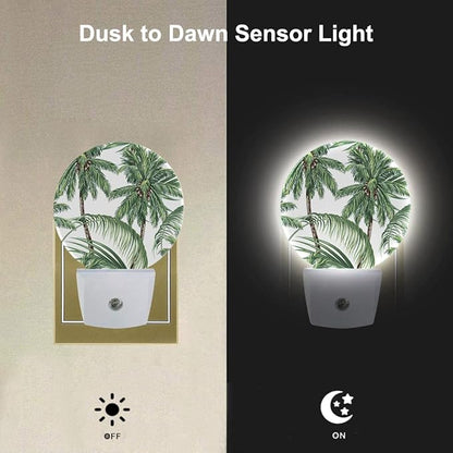 EKOBLA Palm Tree Plug-in Night Light, Tropical Green Plant LED Nightlight with Dusk to Dawn Sensor for Bedroom & Living Room