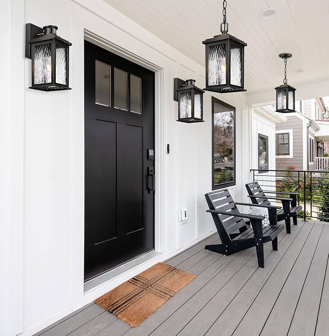 VIANIS Outdoor Pendant Light Fixture, Farmhouse Exterior Hanging Lights with Adjustable Chain, Anti-Rust Aluminum Frame with Temperate Water Glass, Hanging Lantern for Front Door Ceiling Entry Porch