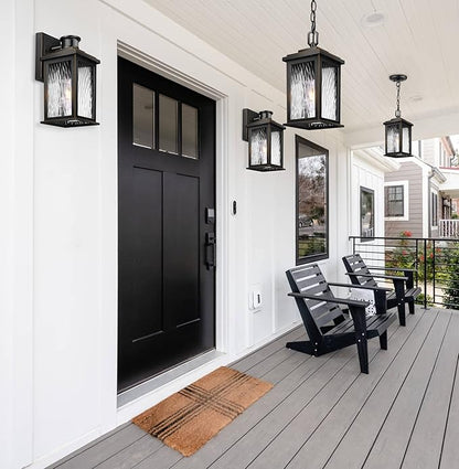 VIANIS Outdoor Pendant Light Fixture, Farmhouse Exterior Hanging Lights with Adjustable Chain, Anti-Rust Aluminum Frame with Temperate Water Glass, Hanging Lantern for Front Door Ceiling Entry Porch