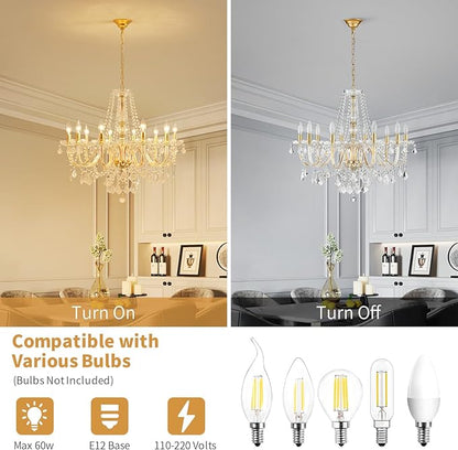 Large Crystal Chandelier, Modern Gold Crystal Chandeliers for Dining Room Light Fixture, 10-Lights Large Gold Pendant Light Fixtures Luxury Chandelier for Living Room Bedroom Foyer Entryway D26.8''