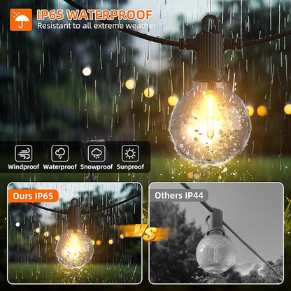 Kawaya Outdoor String Lights, LED Patio Light, Shatterproof Edison Globe Bulbs - IP65 Waterproof Dimmable Hanging Light