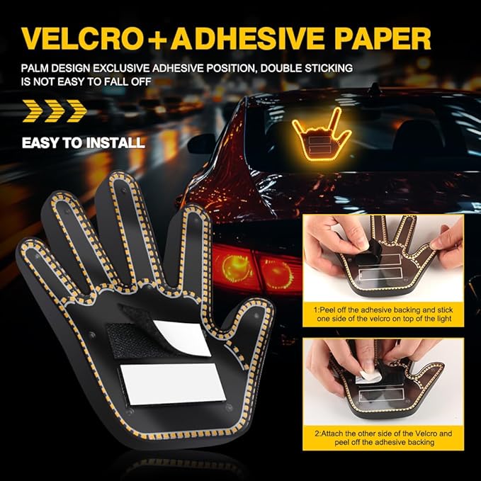 LED Gesture Light Comical Car Finger Light with Remote Ideal Gifted Car Accessories Funny Back Window Sign Car Gadget & Road Rage Sign Give The Love & Wave & Yead to Drivers-Amber