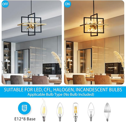 XINGQI Modern Geometric Pendant Lighting 8-Light Black and Gold Farmhouse Chandelier Ceiling Light Fixtures for Dining Room Living Room Kitchen Island Bedroom Hallway