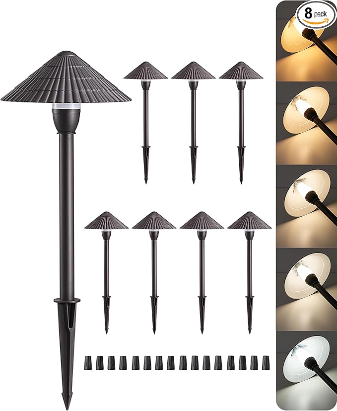 EDISHINE 5CCT Low Voltage Pathway Lights Wired, 8 Pack 2700K-5000K LED Landscape Lighting, 12V AC/DC 3W 160LM Die-Cast Aluminum Waterproof Outdoor Landscape Path Lights for Sidewalk Garden Yard
