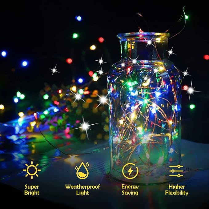 LIGHTOP Solar String Lights Outdoor 2 Pack 33FT 100LED Copper Wire Fairy Light Waterproof Decoration for Wedding Party Terrace Yard Tree Garden Patio Camping (Multicolor)
