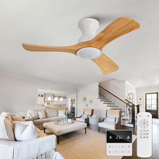 Flush Mount Ceiling Fans with Lights,36 inch,Remote Control,Wall Switch,Solid Wood Blades,Dimmable,Reversible Noiseless,Power Off Memory Modern Ceiling Fan for Bedroom Patio Indoor