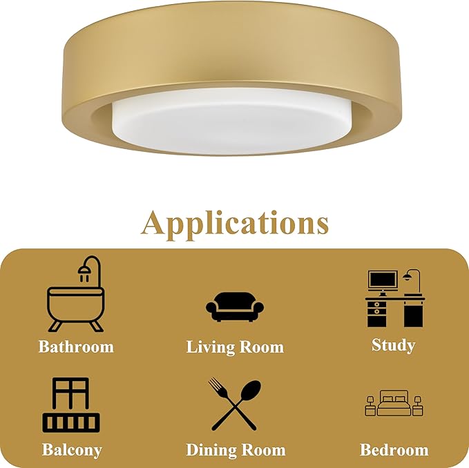 13-Inch Modern Gold Flush Mount Ceiling Light Fixture with White Glass Shade - Ideal for Bedroom, Hallway, Entryway, Living Room, Stairwell, and Kitchen