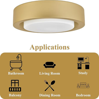 13-Inch Modern Gold Flush Mount Ceiling Light Fixture with White Glass Shade - Ideal for Bedroom, Hallway, Entryway, Living Room, Stairwell, and Kitchen