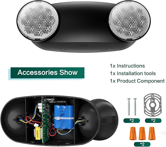 6 Packs Black Emergency Lights with Battery Backup Two Adjustable Bug Eye -UL 924 Certified Emergency Exit Signs-120-277VAC/Commercial Emergency Lights Fixtures/Hardwired Indoor Exit Lights.