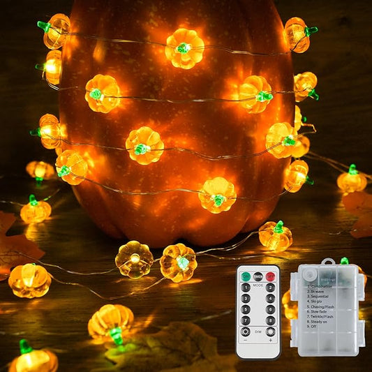 suddus 3D Pumpkin Lights,12.8ft 40 LED Fall Lights Battery Operated with Remote& 8 Modes & Timer, Waterproof Thanksgiving Decorations for Indoor Outdoor Home,Party,Harvest,Hallowee,Thanksgiving Décor