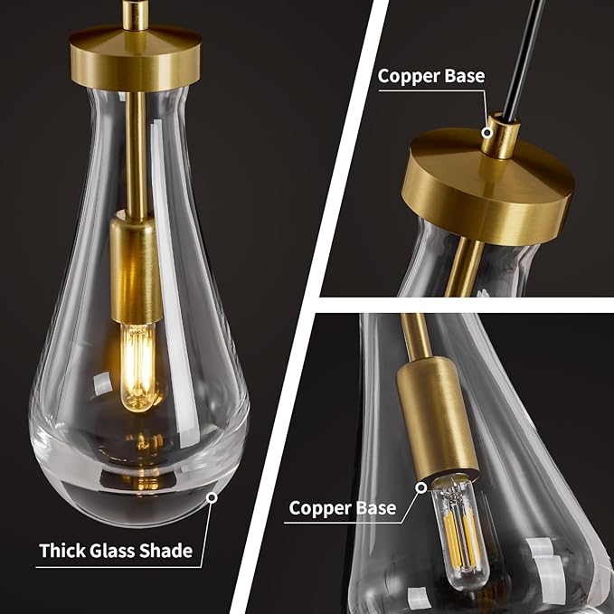Raindrop Pendant Lights Kitchen Island: Raindrops Crystal Light Fixtures of 2 Lights - Gold Brass Teardrop Lighting over Dining Table - Modern Adjustable Tear Drop Ceiling Pendants Light Bulb Included
