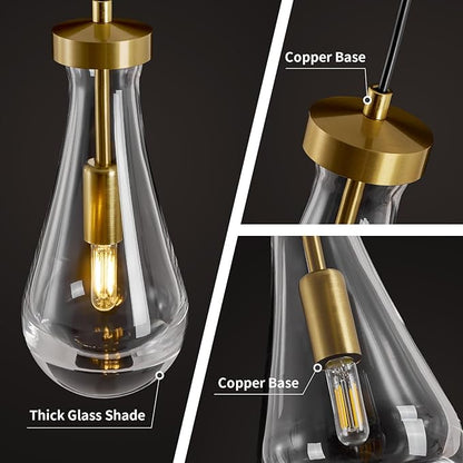 Raindrop Pendant Lights Kitchen Island: Raindrops Crystal Light Fixtures of 2 Lights - Gold Brass Teardrop Lighting over Dining Table - Modern Adjustable Tear Drop Ceiling Pendants Light Bulb Included