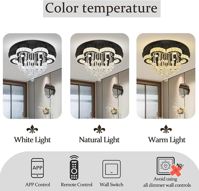 Flashing God Modern Chandelier for Living Room 24 inch Raindrop Chandeliers Flush Mount Crystal Chandelier for Bedroom Dining Room LED Dimming 2700k 4500k 6000k