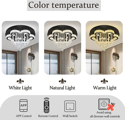 Flashing God Modern Chandelier for Living Room 24 inch Raindrop Chandeliers Flush Mount Crystal Chandelier for Bedroom Dining Room LED Dimming 2700k 4500k 6000k