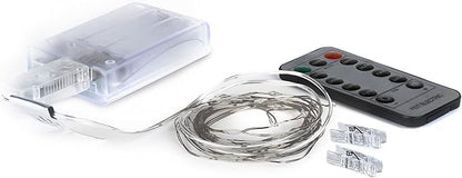 Feit Electric Fairy Light LED 10 Foot Silver Strand, Powered by Batteries or USB, 10ft Ultra Thin Silver-Wire Creates a Magical Cool White Glow