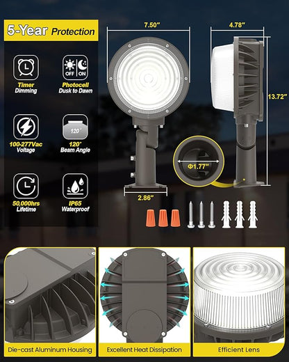 YARBO LED Barn Light with Switchable Wattage & Color: 80W/60W/40W, 5000K/4000K/3000K, 12000LM, Dusk to Dawn & Timer Dimming, AC100-277V, IP65 Waterproof ETL Listed for Garage Yard Barn Security Street