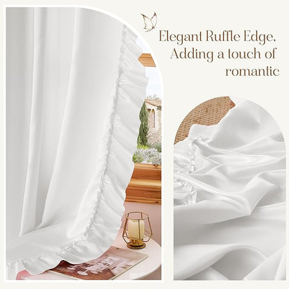 StangH Victorian Romantic White Curtains with Ruffle, Privacy Protect Light Filtering Drapes, Faux Silk Ideal for Countryside Bedroom/Girls Room/Party Backdrops, W50 x L95, 2 Panels