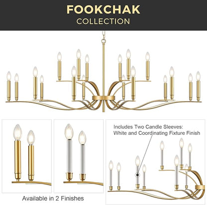 18 Light Gold Living Room Chandelier High Ceiling Foyer Candle Chandelier Large Modern Brass 59in Metal Chandeliers Hanging Light for Master Bedroom Dining Room Light Fixture Over Table