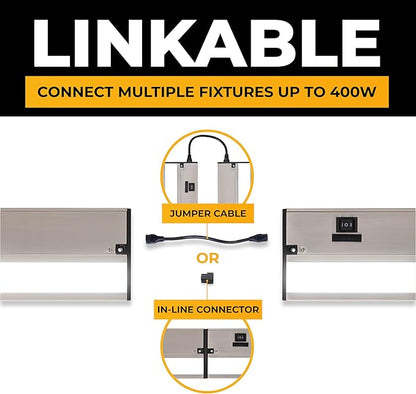 LED Under Cabinet Lighting Hardwired - 3CCT 18 Inch Satin Finish - Undercabinet Lights for Kitchen - Linkable Undercounter Dimmable Plug in Light or Hard Wired - Under Counter Fixture Direct Wire