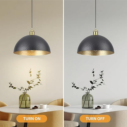 Black Farmhouse Pendant Light with Hammered Metal Shade Vintage Dome Pendant Light Adjustable Hanging Lighting fixtures for Kitchen Island Dining Room Hallway and Bar