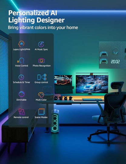 Lepro SE1 AI Smart LED Strip Lights - 49.2ft RGB Color Changing Light Strips with APP Control, AI Generated Lighting, Music Sync, 2.4GHz Wi-Fi & Bluetooth LED Lights for Home Decor (No Remote)