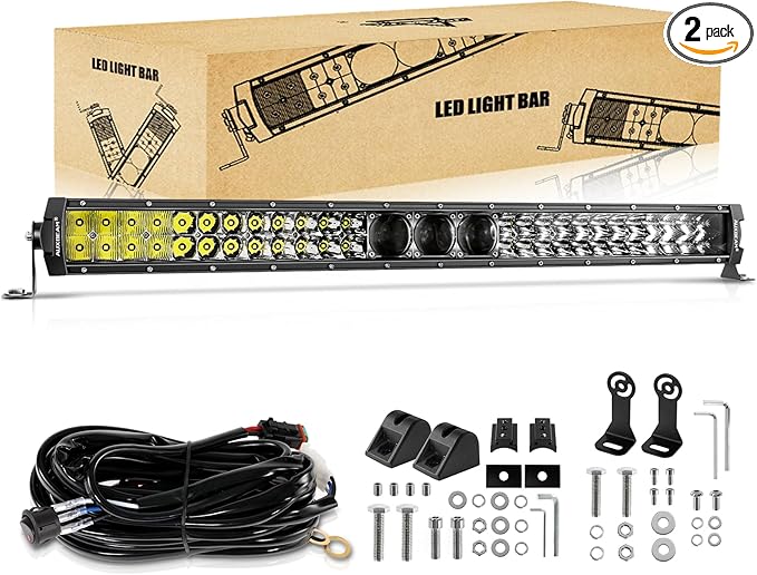 Auxbeam 32 Inch LED Light Bar, P8/270W Chips Dual Row Off Road Lights Flood Spot Combo Driving Work Light, 33000LM Waterproof Offroad Lights with Wiring Harness for SUV ATV UTV Trucks Jeep Pickup