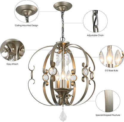 Antique Crystal Chandeliers for Dining Room Light Fixture, 3-Light 18 Inch Vintage Bronze Chandelier for Kitchen Island, Living Room, Foyer, Staircase, Villa (Antique Silver)